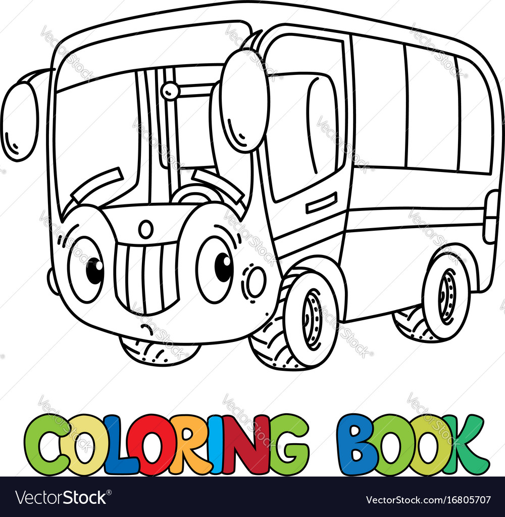 Funny small bus with eyes coloring book royalty free vector
