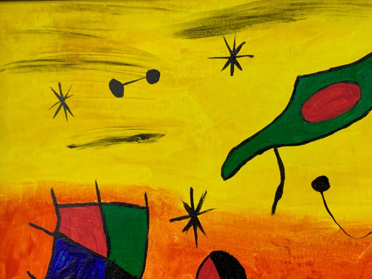 Vtg modernist painting style of smile of the flamboyant wings after joan miro