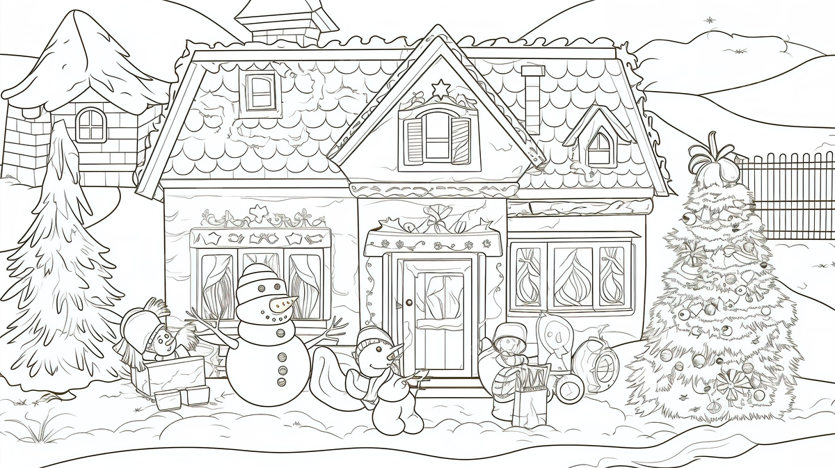 Snowy house coloring page for kids background christmas coloring page christmas picture for kids to color christmas background image and wallpaper for free download