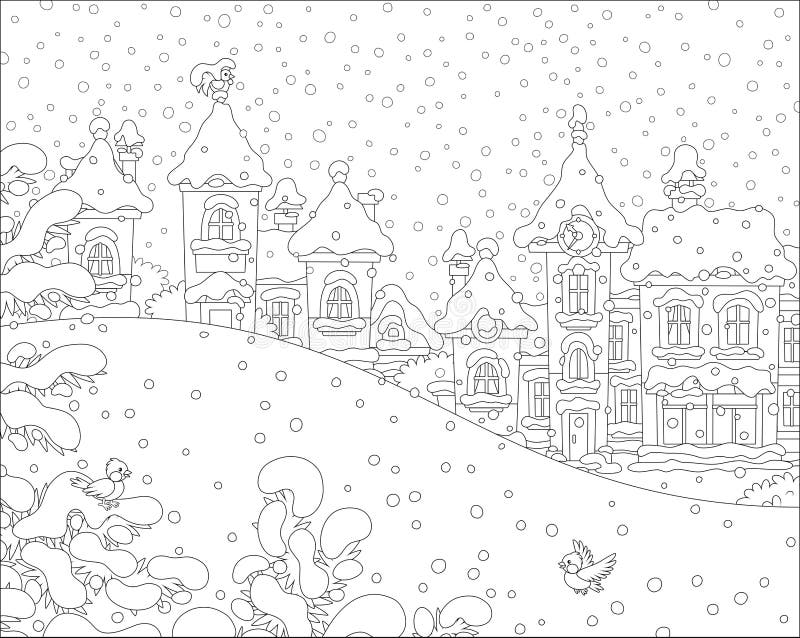 Houses of a small town on a snowy day stock vector