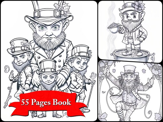 St patricks day coloring page printable for kid with leprechaun and rainbow printable coloring book digital coloring page portrait pdf
