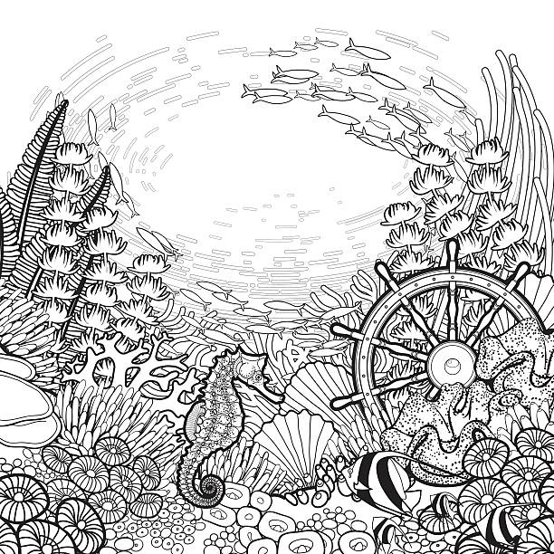 Black and white aquarium fish pictures stock illustrations royalty