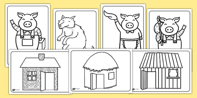 The three little pigs coloring sheets teacher made