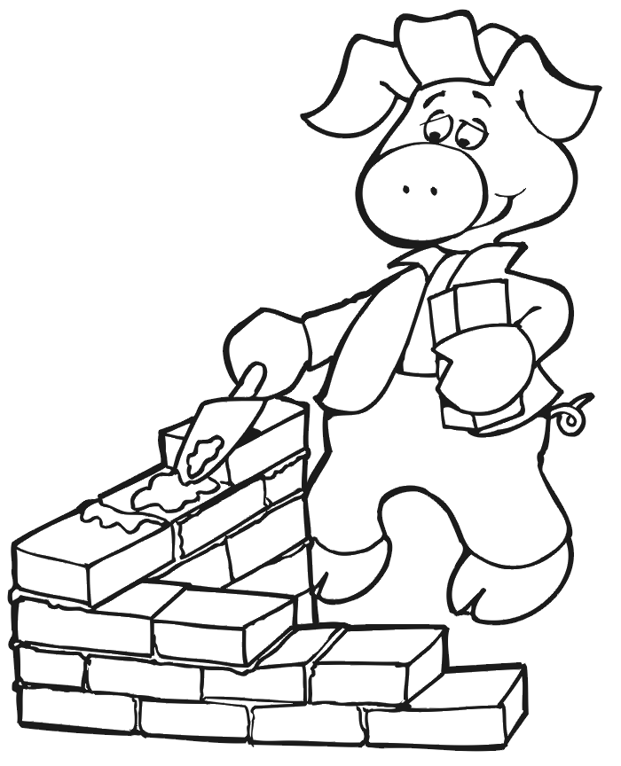 The three little pigs coloring page building with bricks