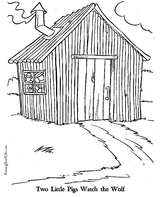 Three pigs coloring page house of sticks