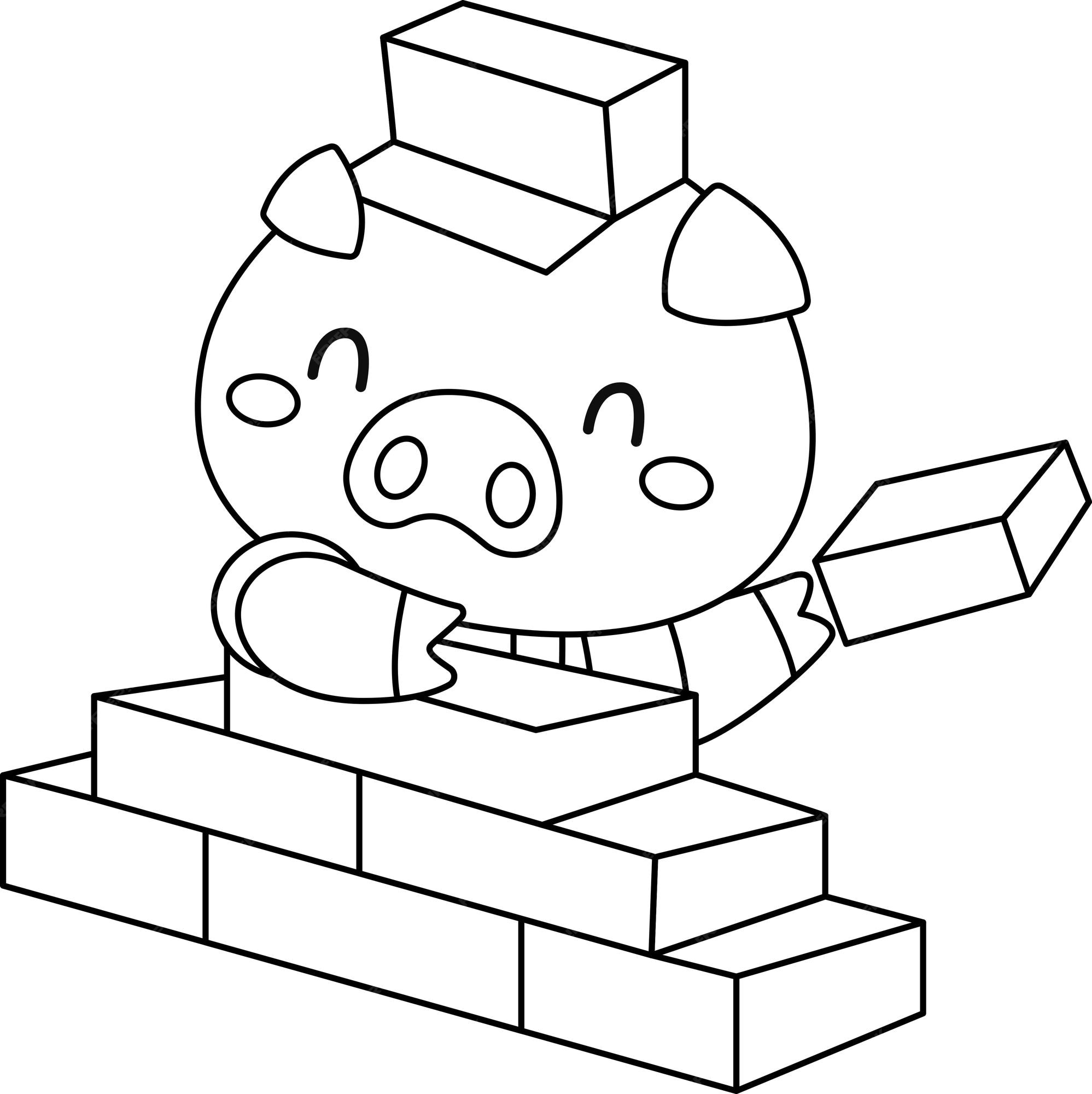Premium vector a vector of one of the pig in the three little pigs story in black and white coloring