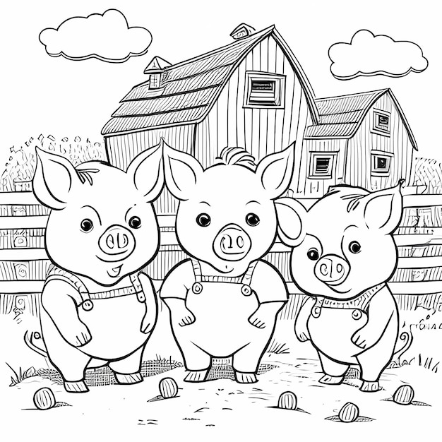 Premium ai image adventures of the three little pigs coloring activity for children