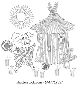 Coloring pages three little pigs fairy stock vector royalty free