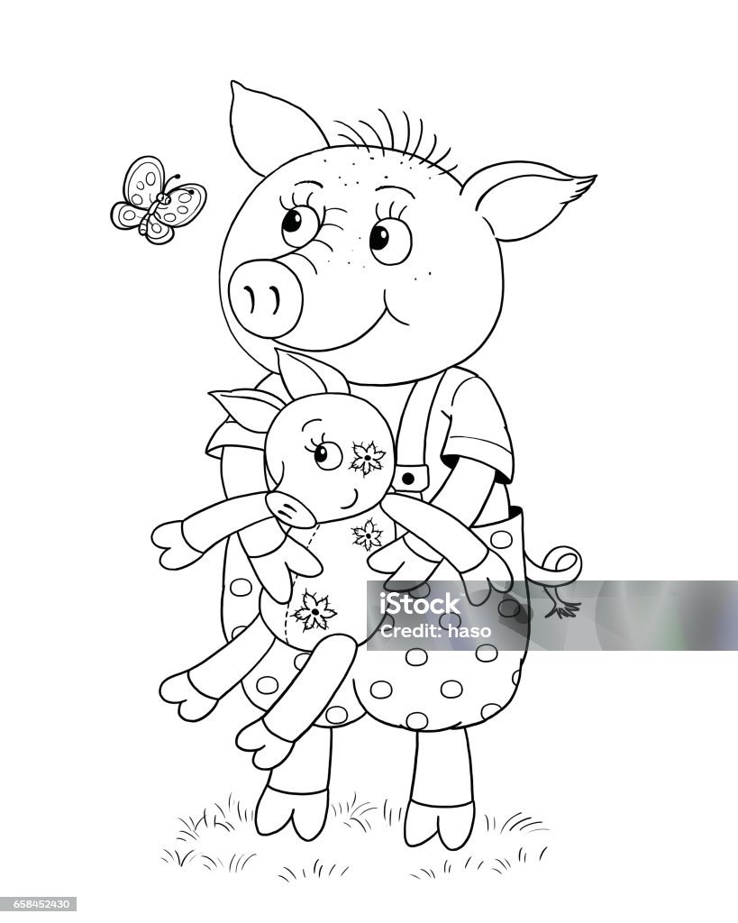 The three little pigs fairy tale coloring page cute and funny cartoon characters stock illustration