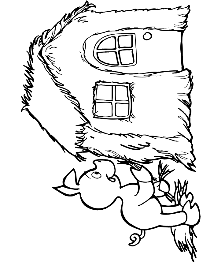The three little pigs coloring page building straw house