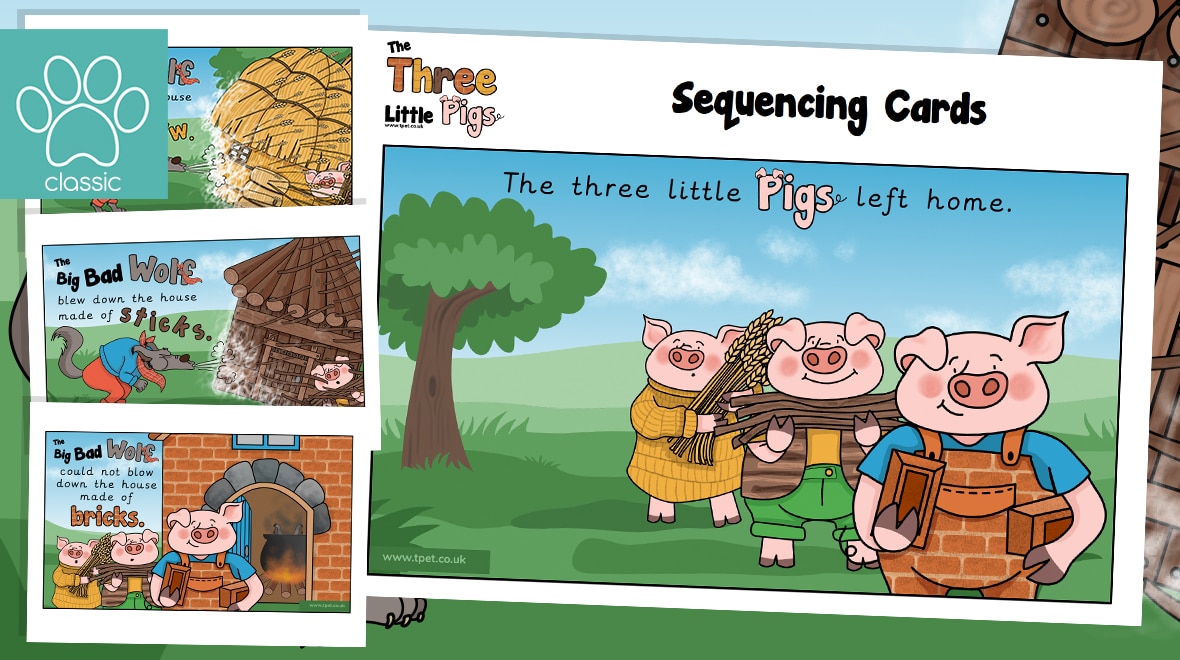 Teachers pet the three little pigs story sequencing cards