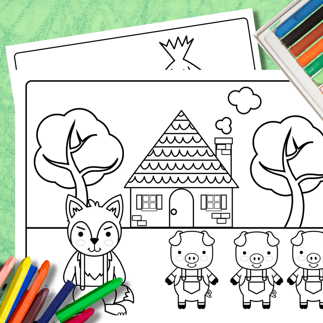 Cute coloring pages three little pigs