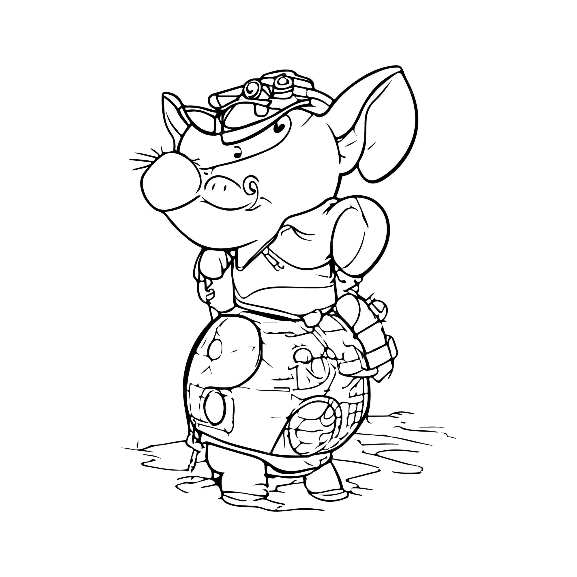 Premium vector vector a vector of one of the pig in the three little pigs story in black and white coloring book