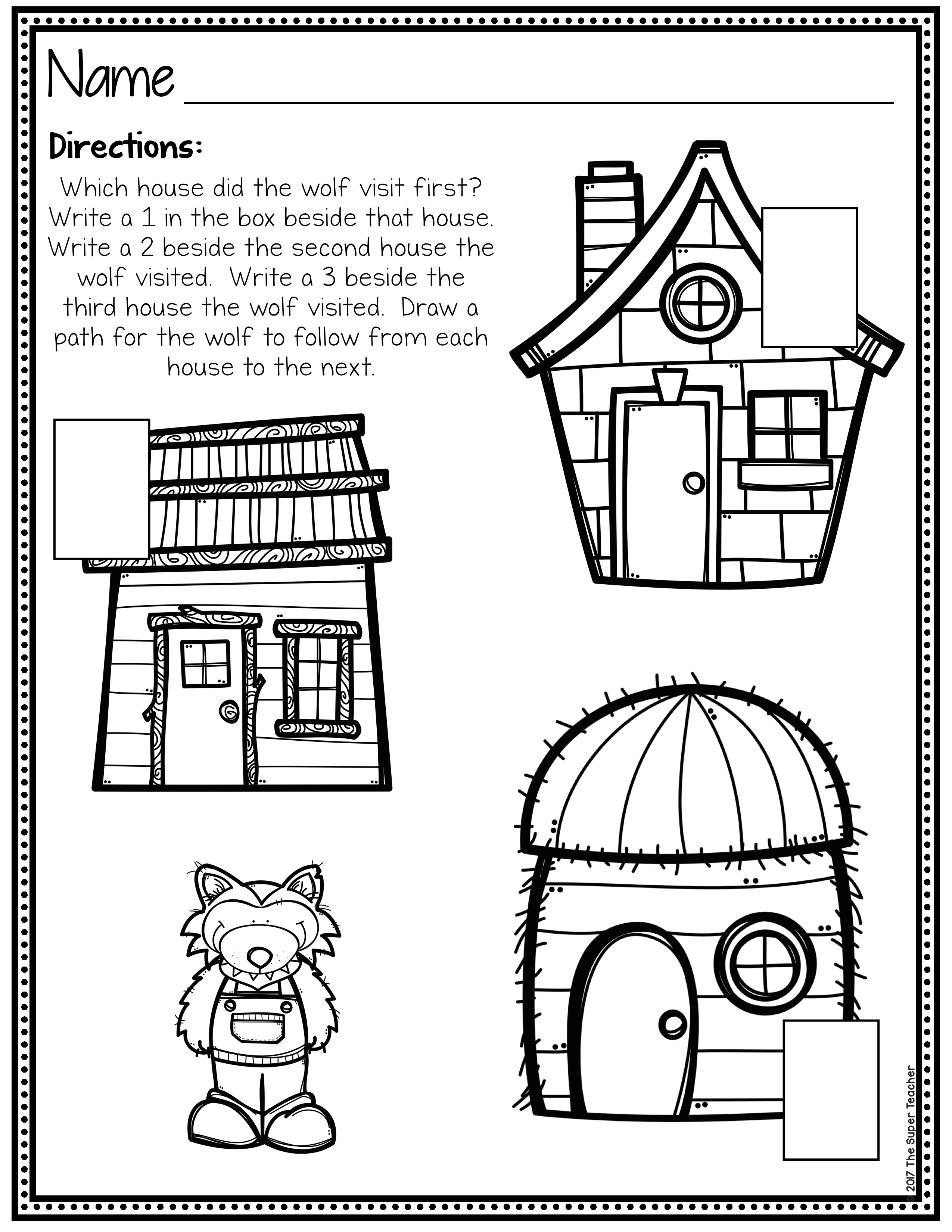 Three little pigs story elements and story retelling worksheets