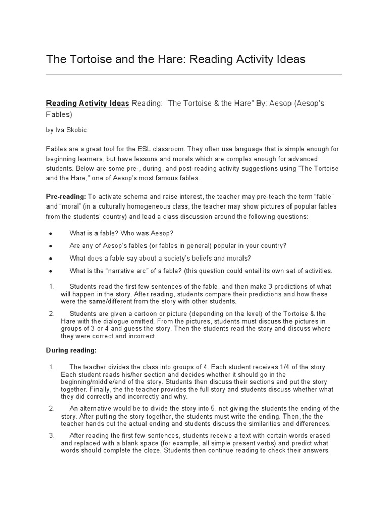 The tortoise and the hare reading activity pdf aop fable