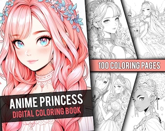 Anime princess page cute manga fantasy greyscale coloring book coloring pages for children adults instant download printable pdf