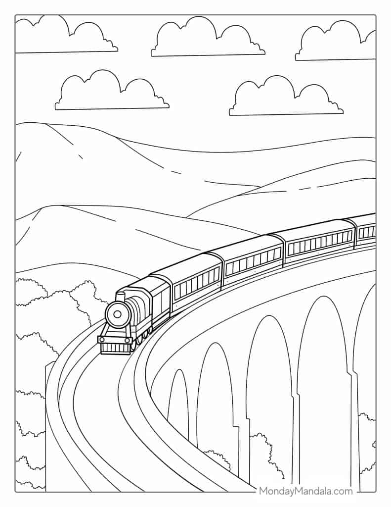 Train coloring pages free pdf printables