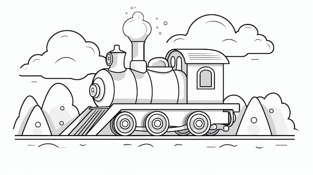 Premium ai image playful train coloring pages with petros afshar style