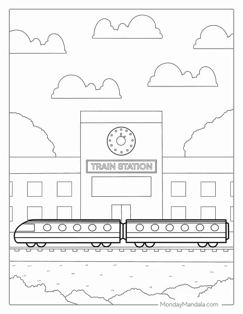 Train coloring pages free pdf printables