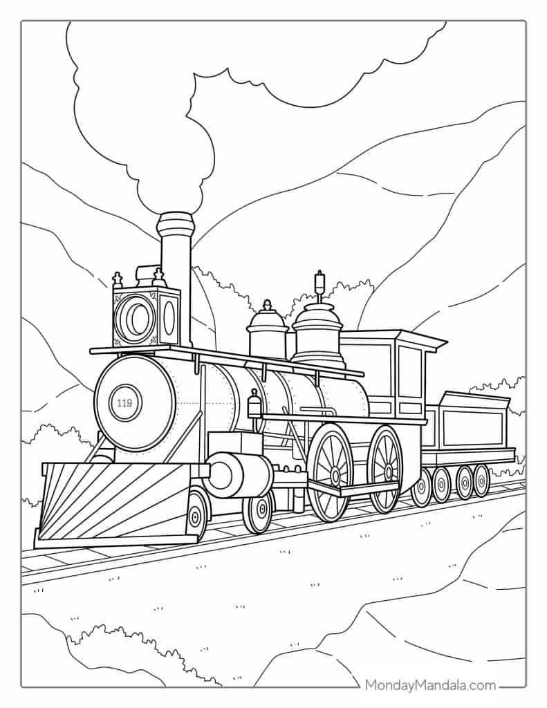 Train coloring pages free pdf printables