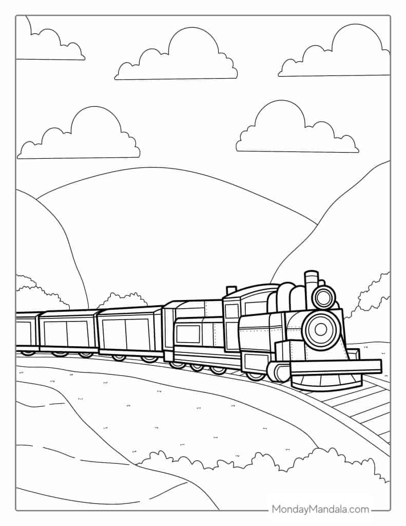 Train coloring pages free pdf printables