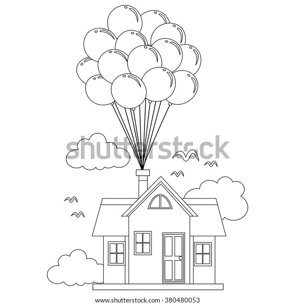 Coloring book outlined house balloon stock vector royalty free