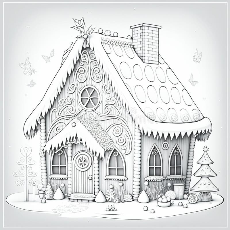 Drawing for coloring fabulous gingerbread house close