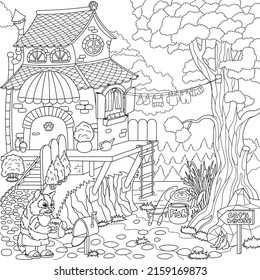 Illustration coloring book pages cats house stock vector royalty free