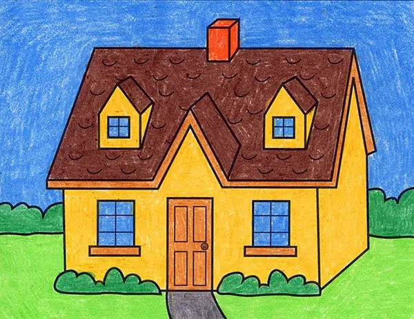Easy how to draw a house tutorial and house coloring page