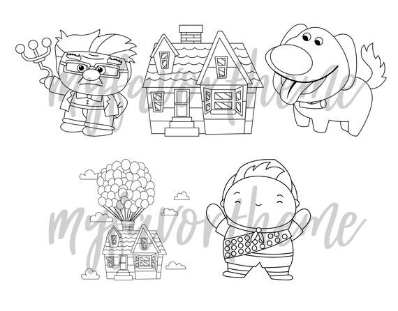 Ballon house up coloring page for favor box favor box