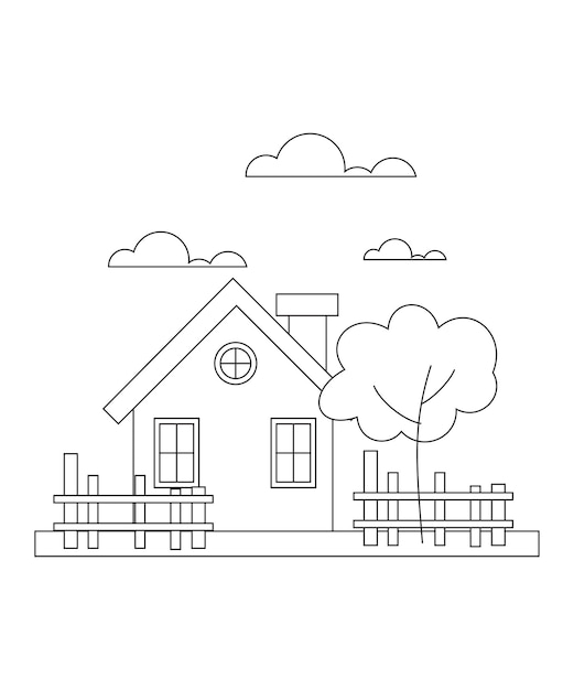 Premium vector simple house coloring page coloring page for kids line art design