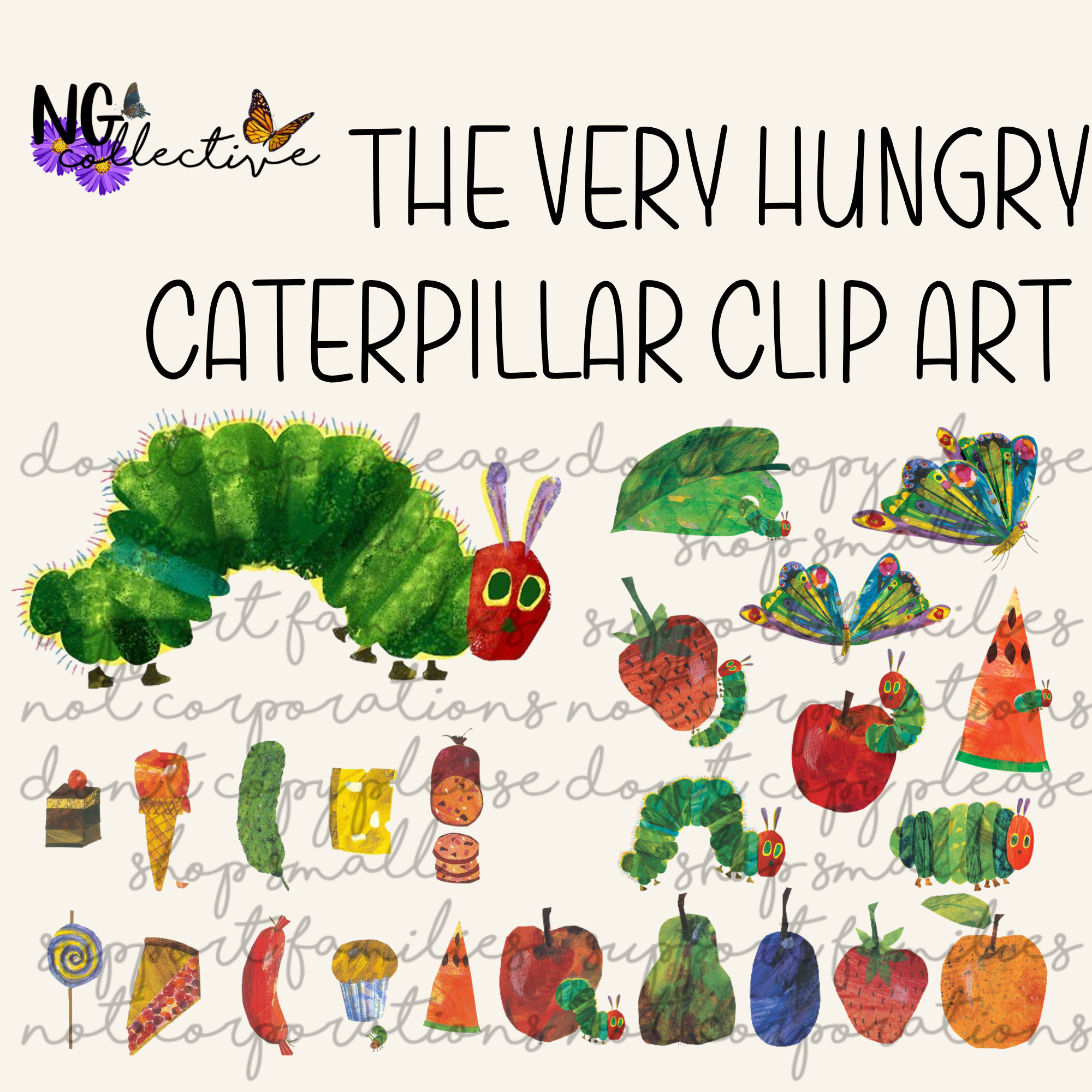 The very hungry caterpillar clip art set transparent png digital download eric carle childrens books story characters reading download now