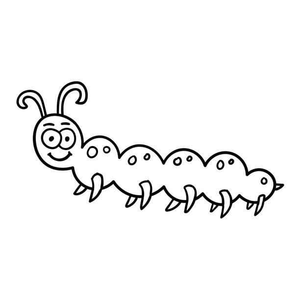 Cartoon doodle hand drawn caterpillar in childlike style isolated on white background vector illustration stock illustration