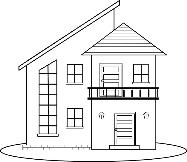 Premium vector simple village house coloring page clipart design