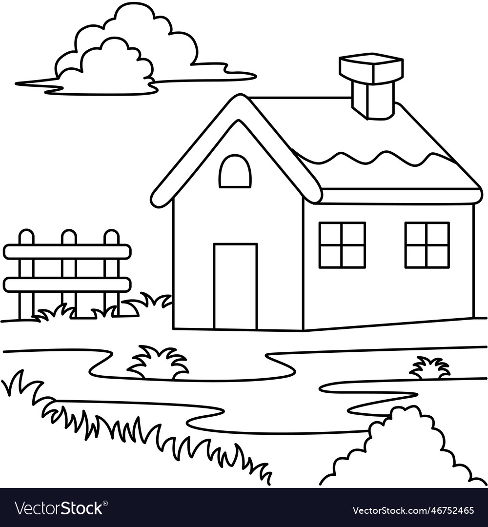 House and landscape cartoon coloring page vector image
