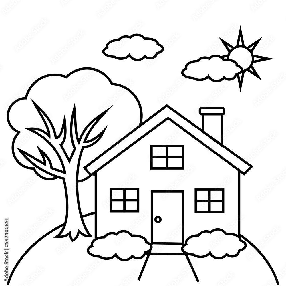 Beautiful house coloring pages the property of the house is white with thick black lines suitable