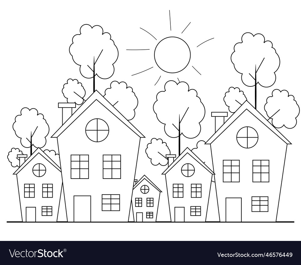 Easy simple house coloring page modern art vector image