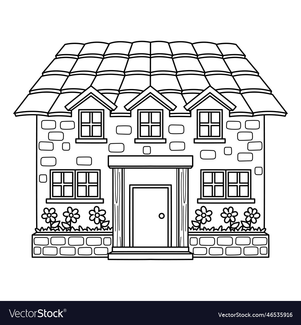House building isolated coloring page for kids vector image
