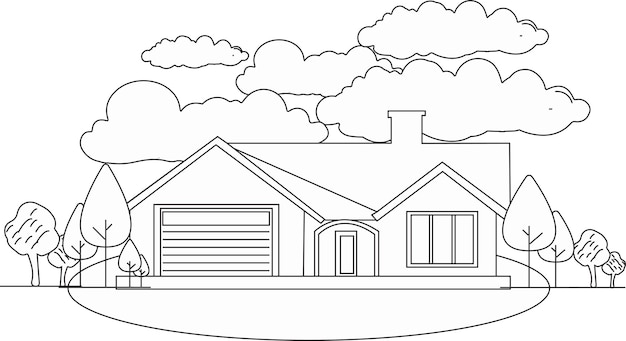 Premium vector simple village house coloring page clipart design