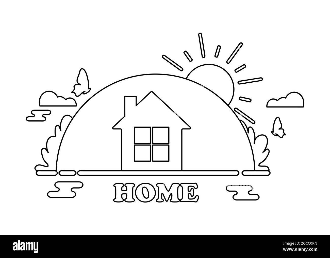 Home coloring page coloring page for children on white background stock photo