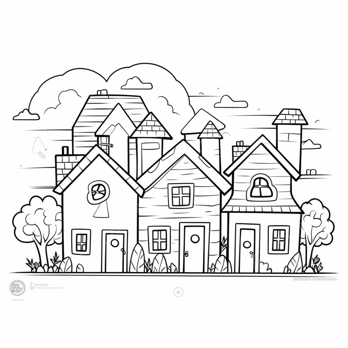 Town house coloring page with houses house drawing town drawing ring drawing png transparent image and clipart for free download