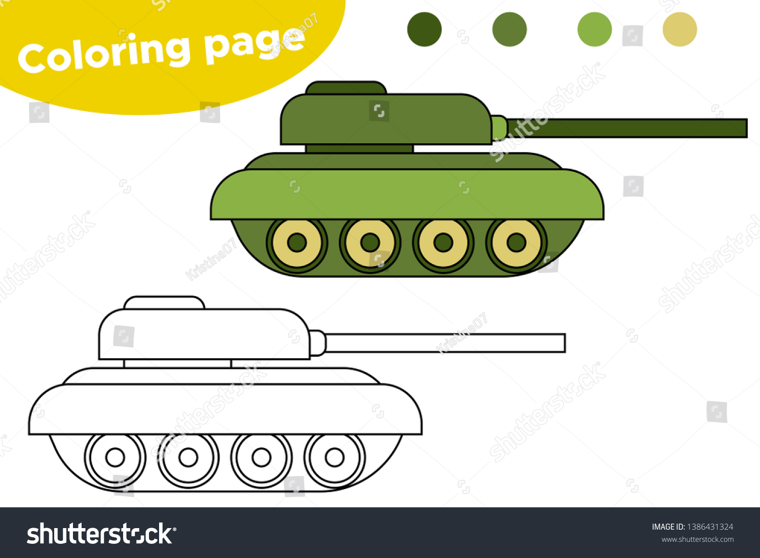 Coloring page kids cartoon toy tank stock vector royalty free
