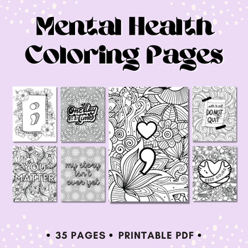 Mental health coloring pages semicolon anxiety depression cbt therapy tools