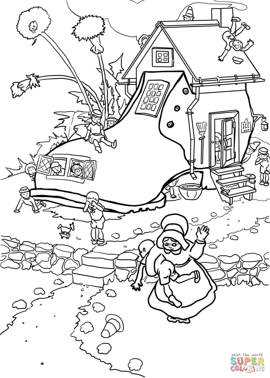 Little old woman who lived in a shoe coloring page free printable coloring pages