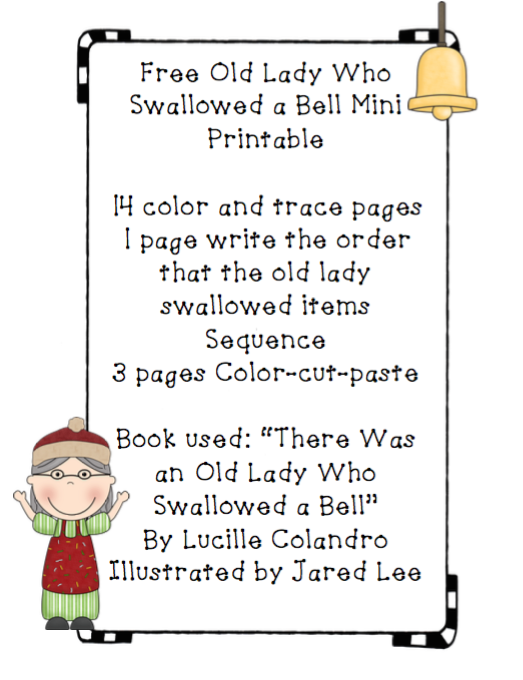 Free old lady who swallowed a bell mini printable no prep preschool printables