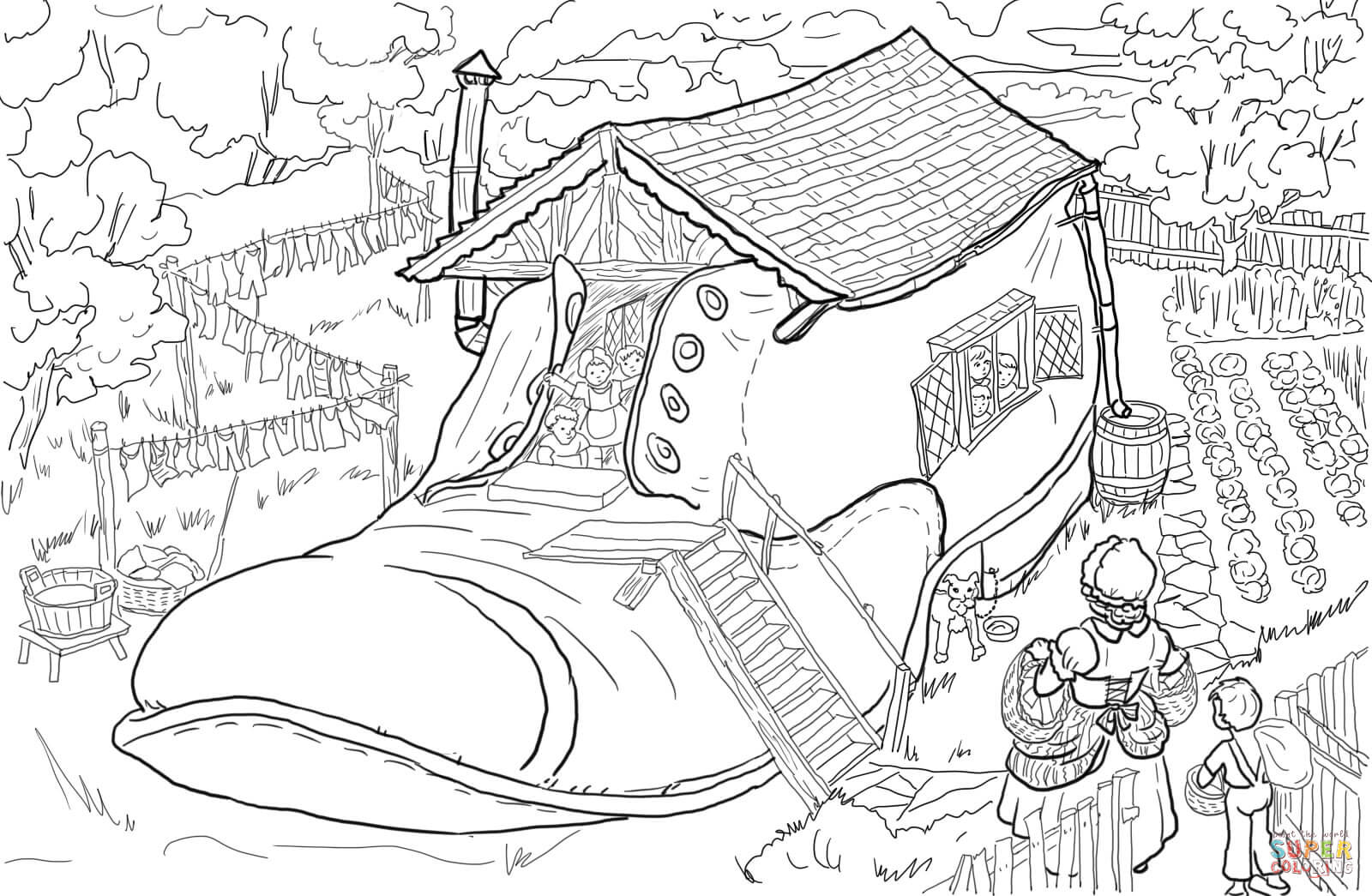 There was an old woman who lived in a shoe coloring page free printable coloring pages
