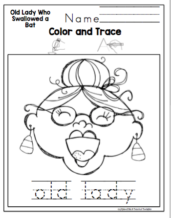 Old lady who swallowed a bat printable pages preschool printables