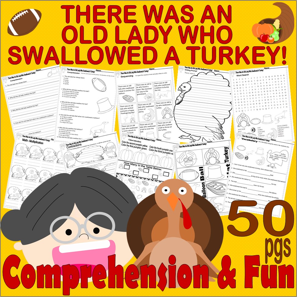 I know an old lady who swallowed turkey thanksgiving read aloud book panion worksheets made by teachers