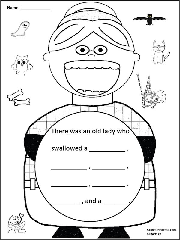 There was an old lady who swallowed a bat freebie grade onederful old women halloween preschool fall kindergarten
