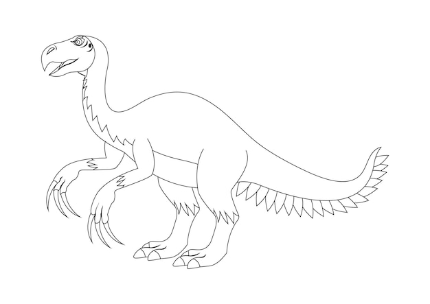 Premium vector black and white therizinosaurus dinosaur cartoon character vector coloring page of a therizinosaurus dinosaur